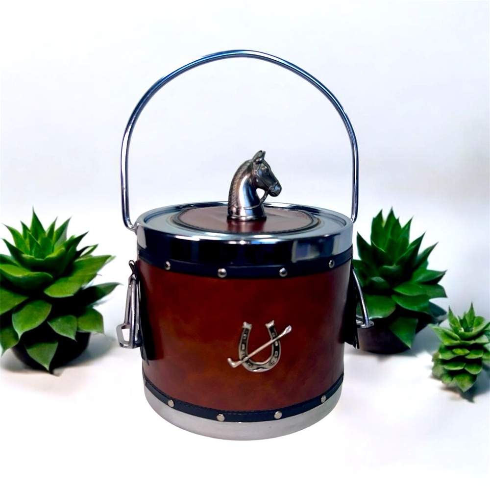 Elegant Brown and Silver Ice Bucket with Horse Design